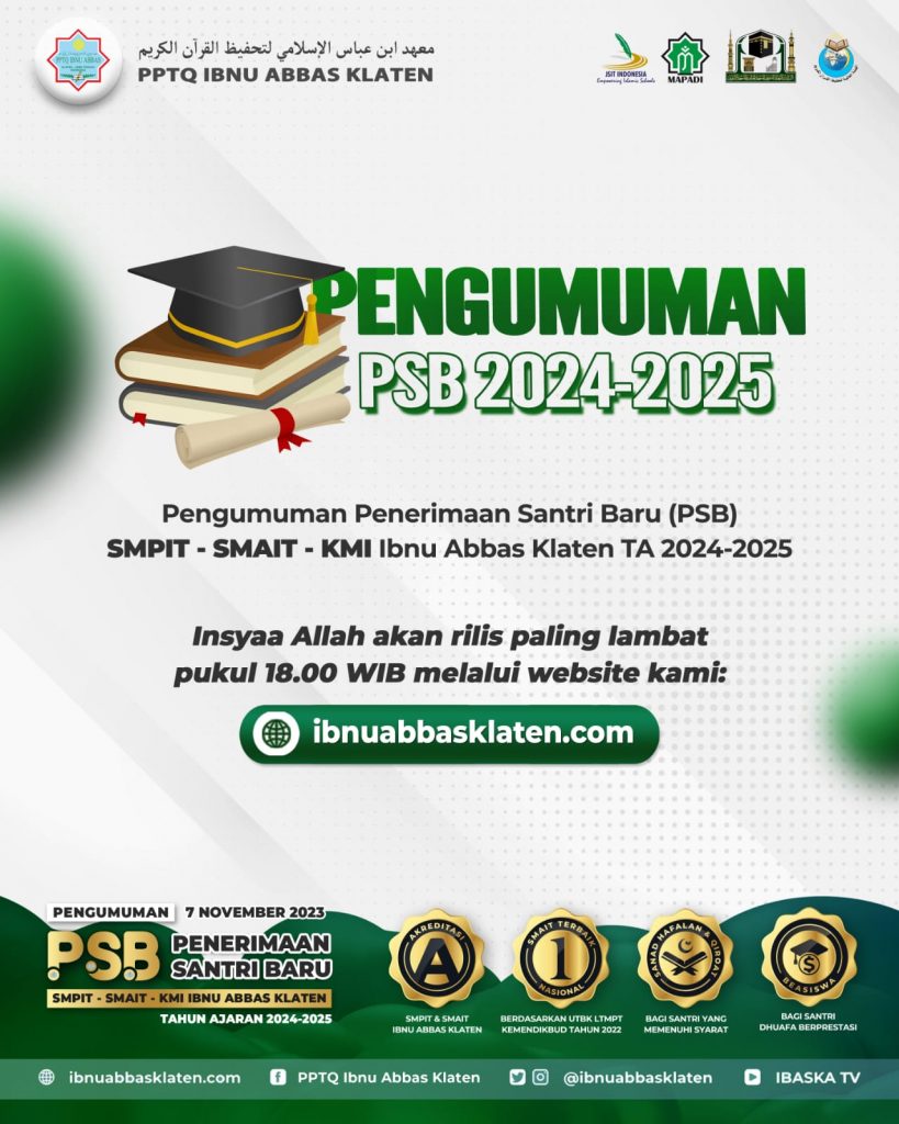 PENGUMUMAN HASIL TES SELEKSI PSB PPTQ IBNU ABBAS T.A. 20242025 PPTQ